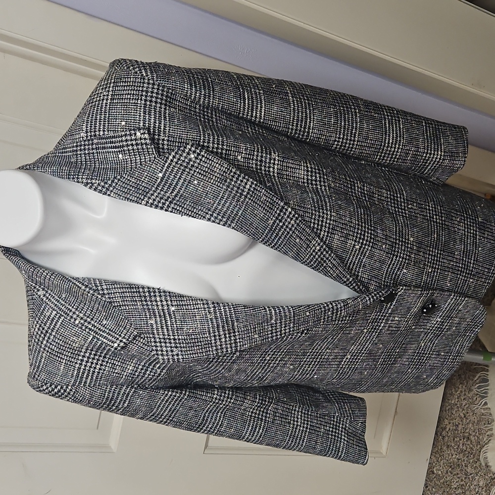 Vintage 1980 Padded Ahoulder Classic Rhinestone  Plaid Womens Blazer